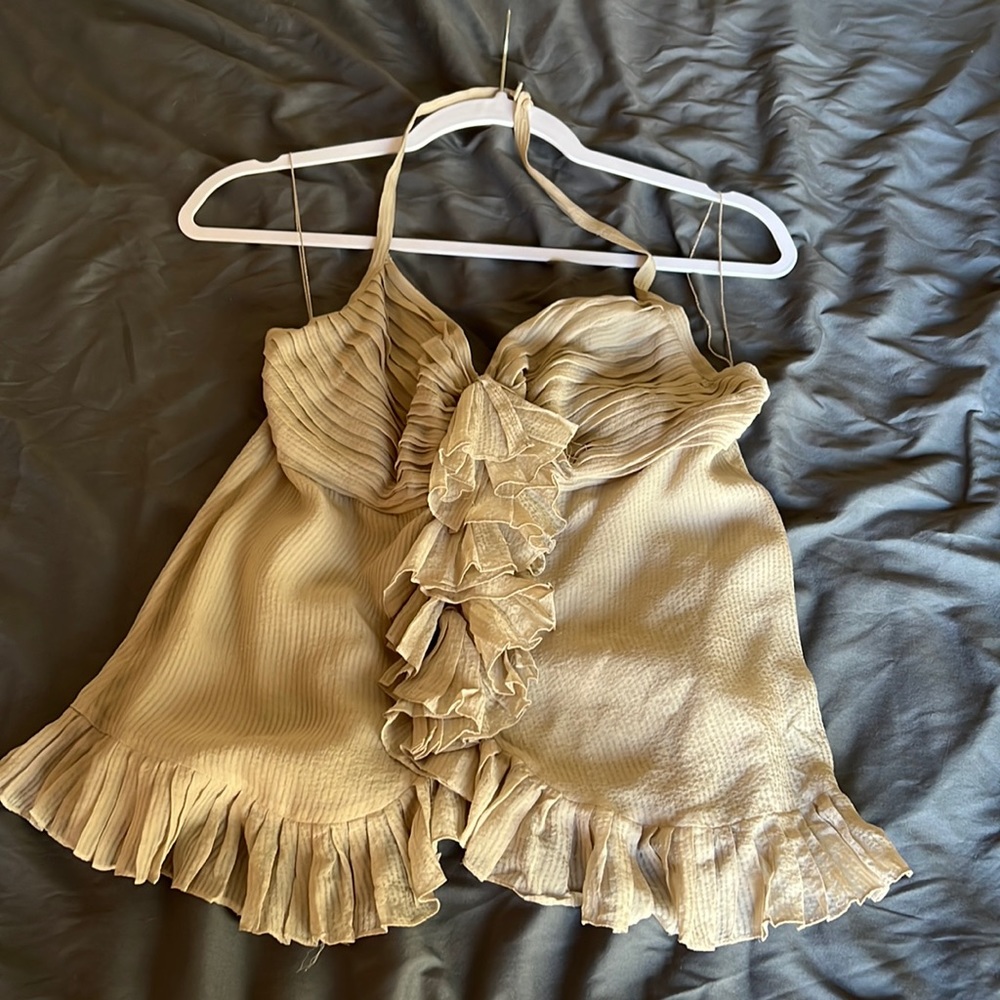 Robert Rodriguez size 2 cream halter top w/ pearl button up beading in back